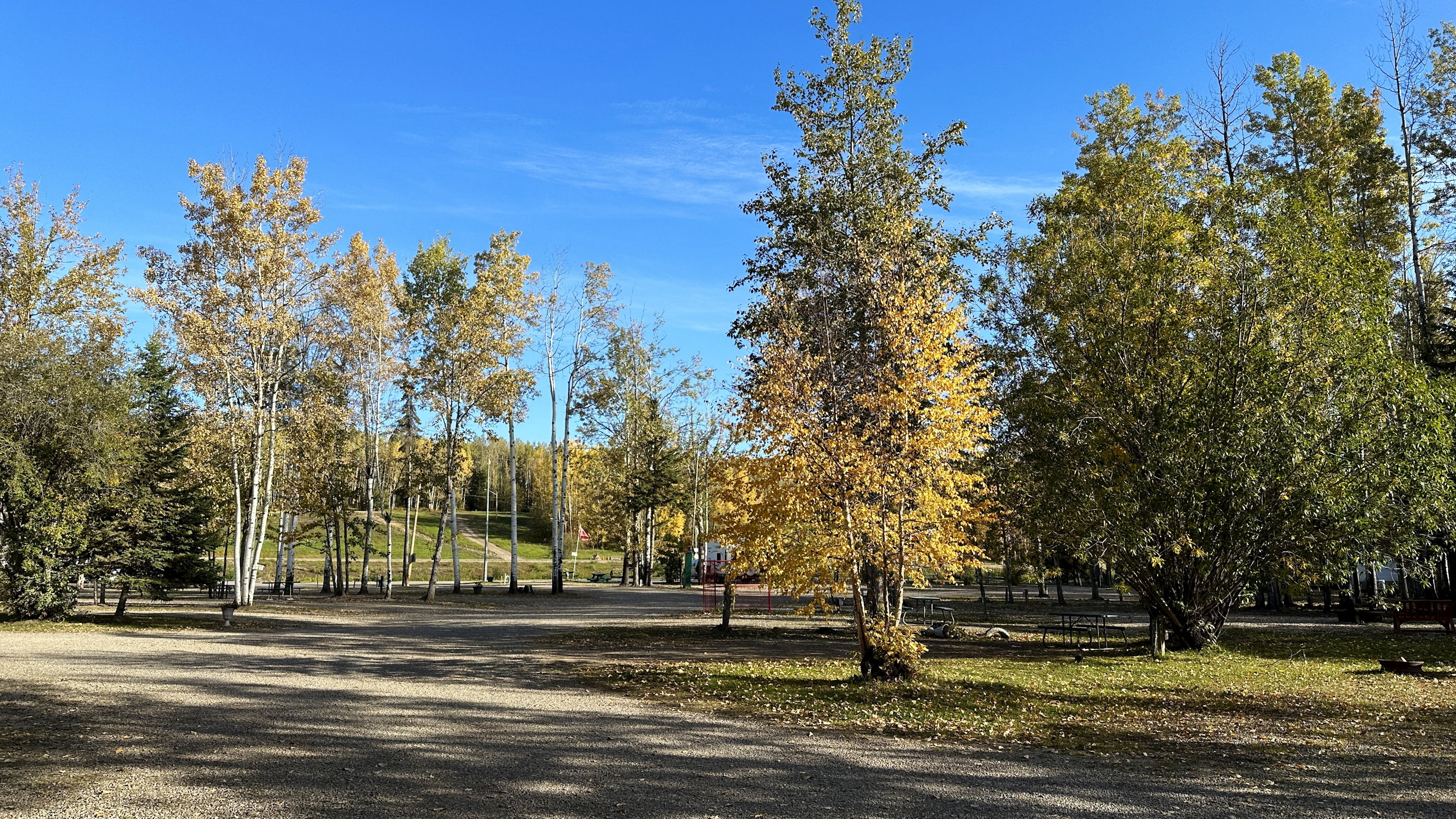 Der «Triple "G" Hideaway Campground» mit gelb/goldenen Herbstfarben in den Bäumen