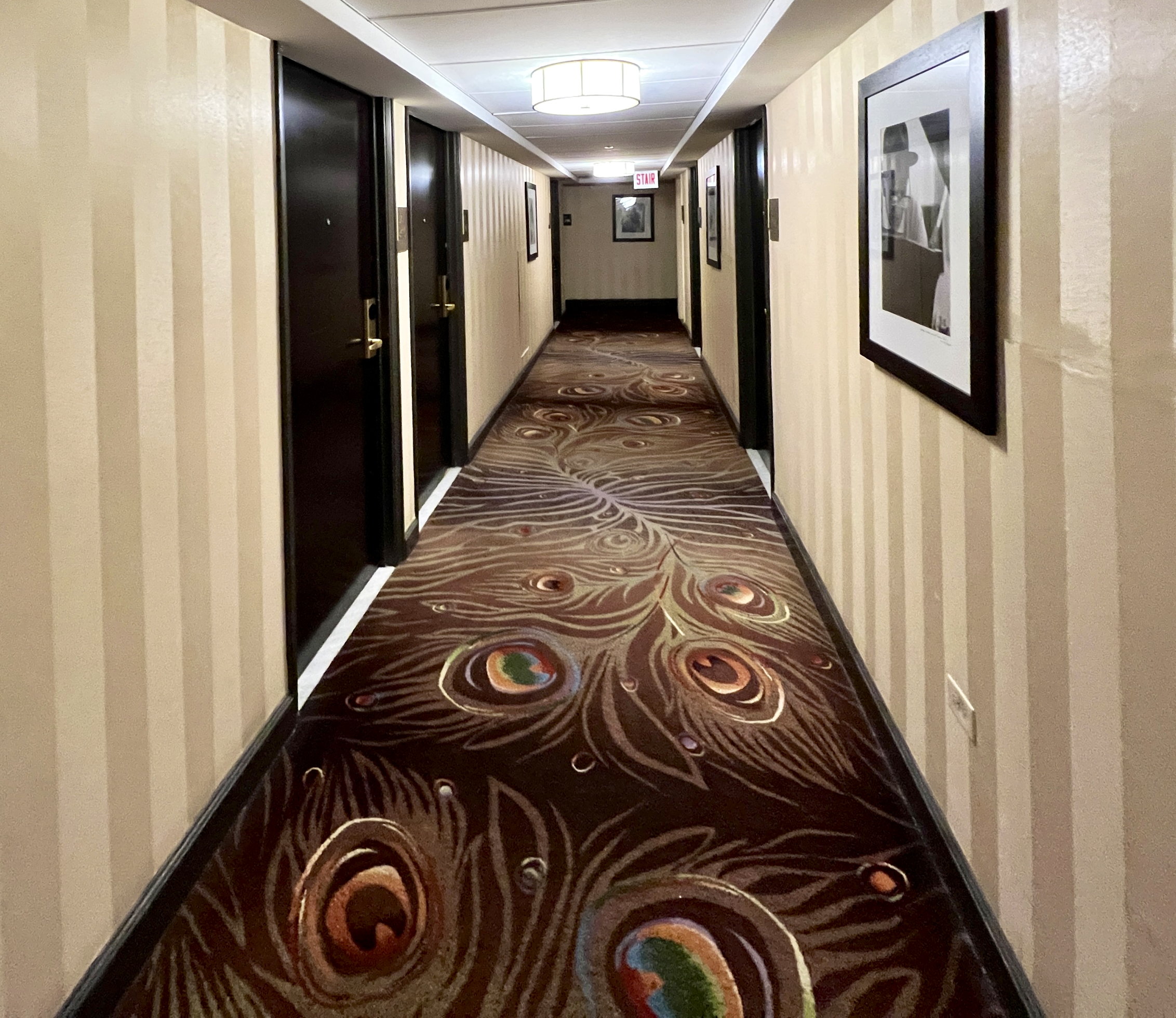 Hotelflur mit etwas speziellem Teppich im 17. Stock des Palmer House Hilton