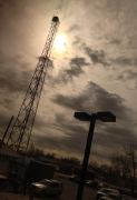 Funkmast unter schönem Morgenlicht am Bahnhof Stanley, North Dakota