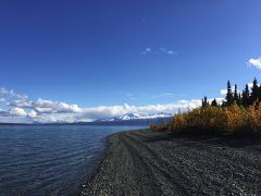 Blick über den Kluane Lake in Richtung Süden vom Congdon Creek Campground aus