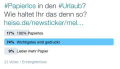 Umfrage auf Twitter zum Thema «Papierlos in den Urlaub»